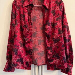 Apartment 9 Satin blouse, red, floral designs, size M  8, shiny
